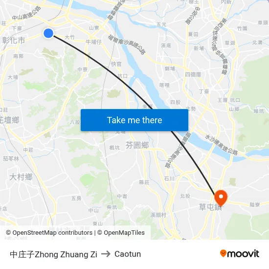 Zhong Zhuang Zi to Caotun map