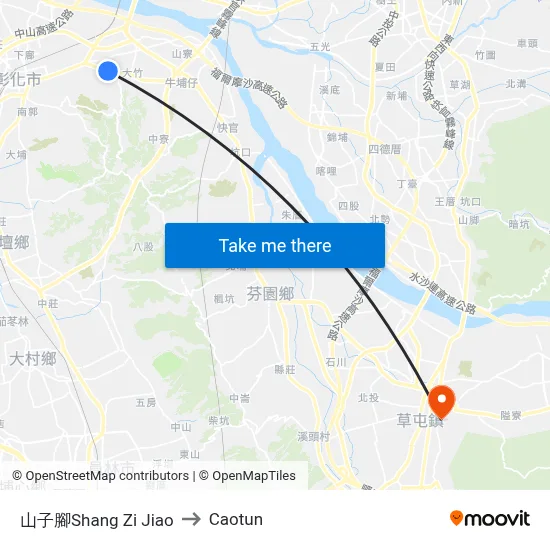 山子腳Shang Zi Jiao to Caotun map