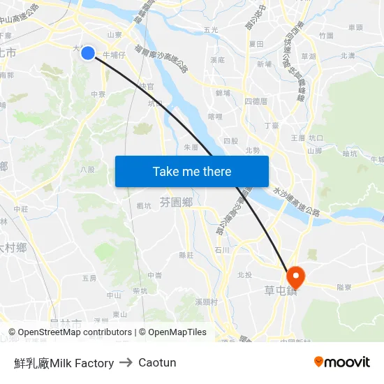Milk Factory to Caotun map