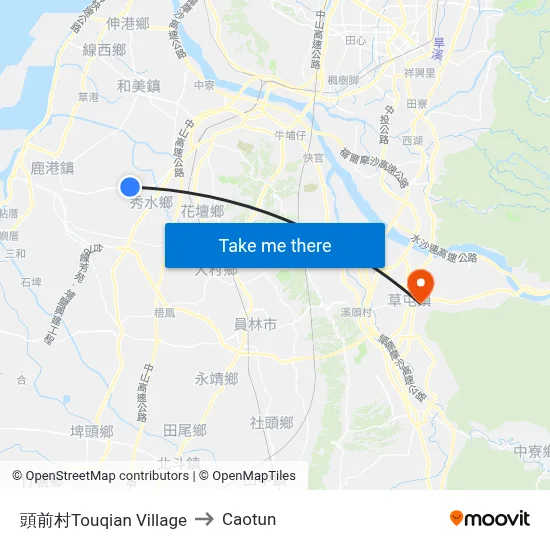 Touqian Village to Caotun map