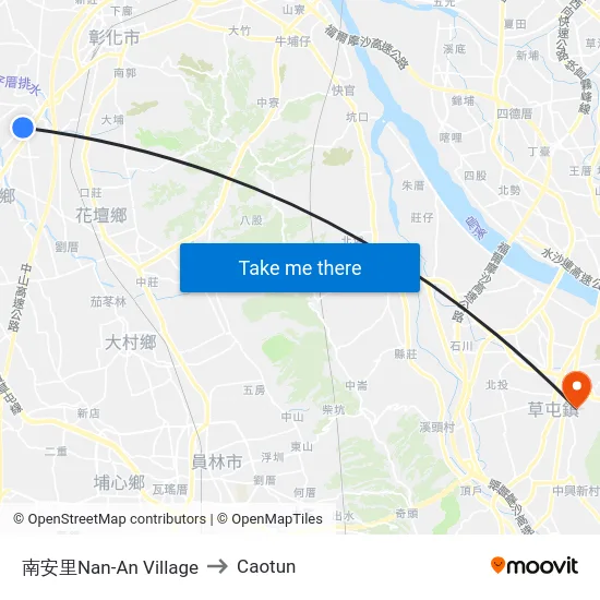 Nan-An Village to Caotun map