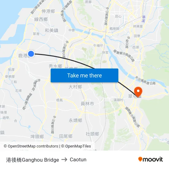 Ganghou Bridge to Caotun map
