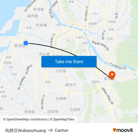 Wubiaozhuang to Caotun map