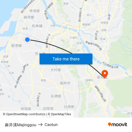 Majinggou to Caotun map