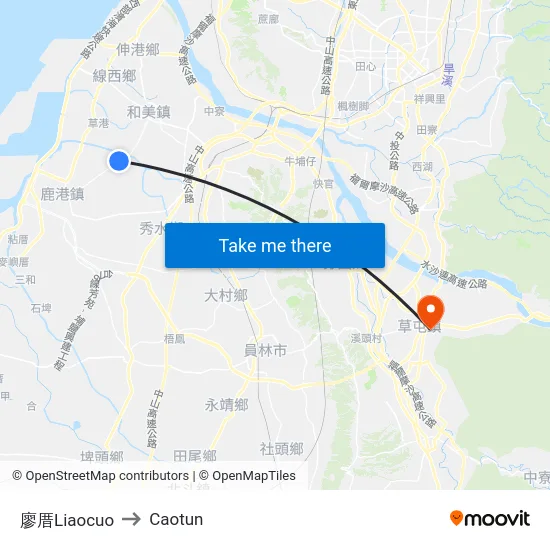Liaocuo to Caotun map