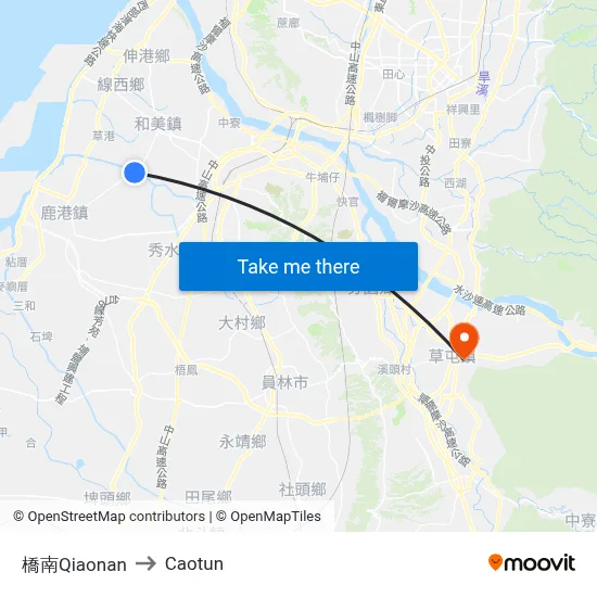 Qiaonan to Caotun map