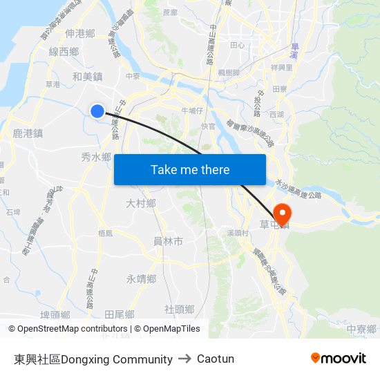 東興社區Dongxing Community to Caotun map