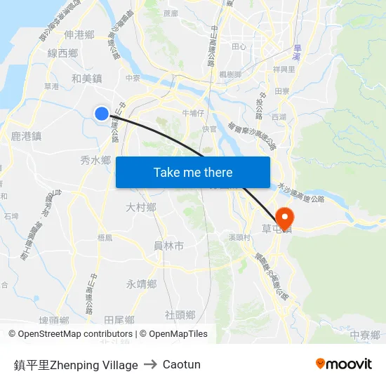 Zhenping Village to Caotun map