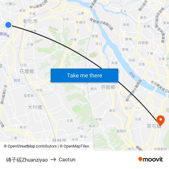 磚子磘Zhuanziyao to Caotun map
