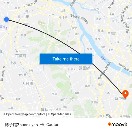 Zhuanziyao to Caotun map