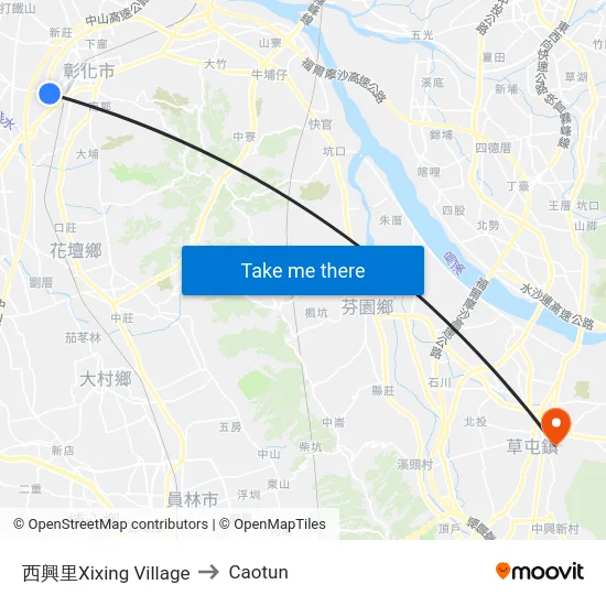 Xixing Village to Caotun map