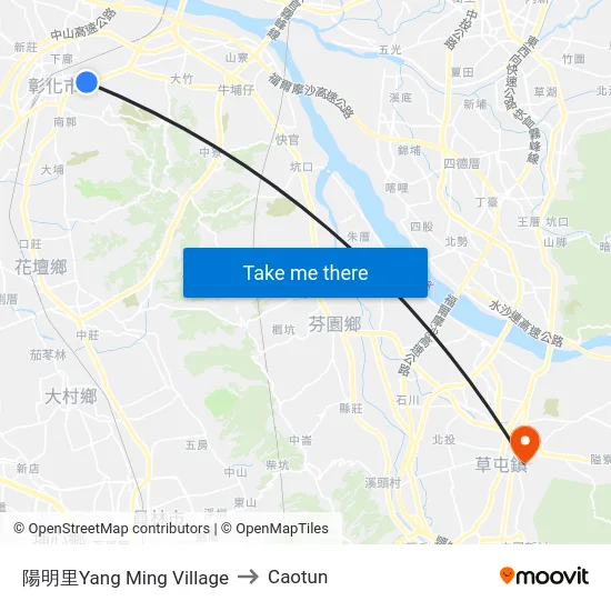 陽明里Yang Ming Village to Caotun map