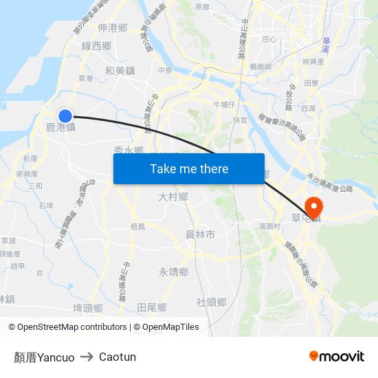 顏厝Yancuo to Caotun map