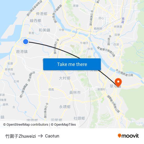 竹圍子Zhuweizi to Caotun map