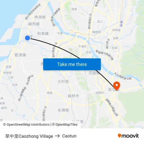 Caozhong Village to Caotun map