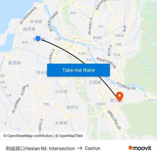 和線路口Hexian Rd. Intersection to Caotun map