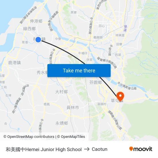 Hemei Junior High School to Caotun map