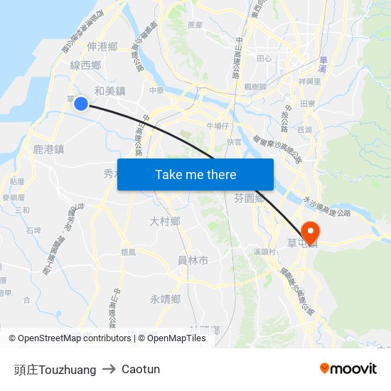 頭庄Touzhuang to Caotun map