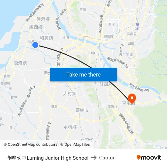 Luming Junior High School to Caotun map
