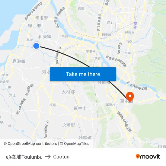 Toulunbu to Caotun map