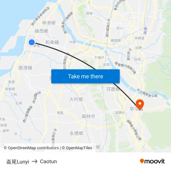 Lunyi to Caotun map