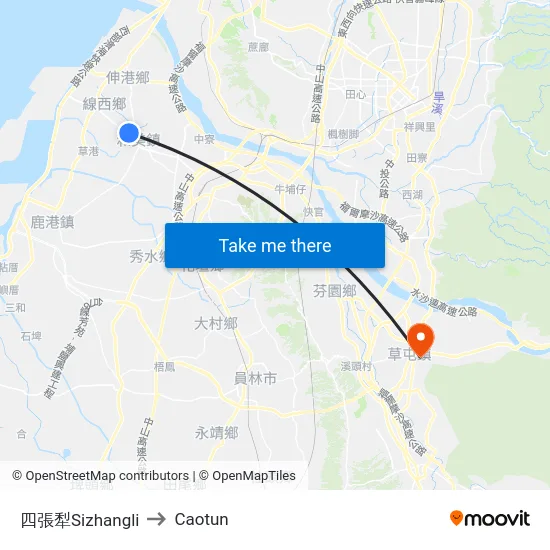 Sizhangli to Caotun map
