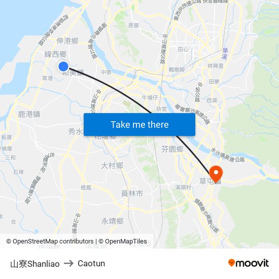 山寮Shanliao to Caotun map