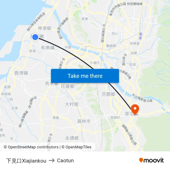 Xiajiankou to Caotun map