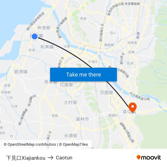 下見口Xiajiankou to Caotun map