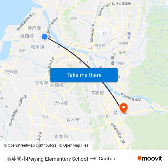 培英國小Peiying Elementary School to Caotun map