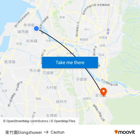 Dongzhuwei to Caotun map