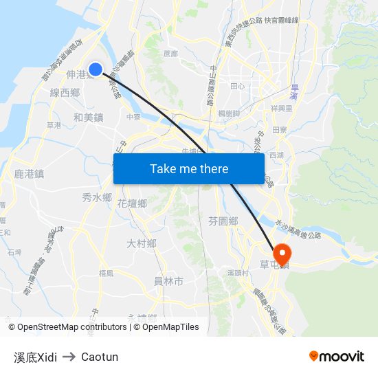 溪底Xidi to Caotun map