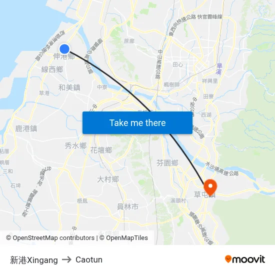 Xingang to Caotun map