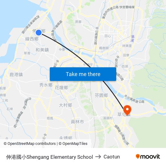 伸港國小Shengang Elementary School to Caotun map