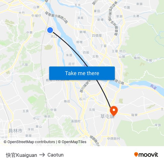 快官Kuaiguan to Caotun map