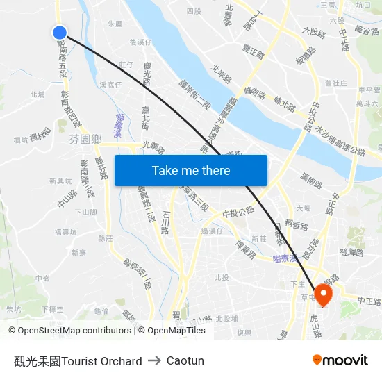 Tourist Orchard to Caotun map