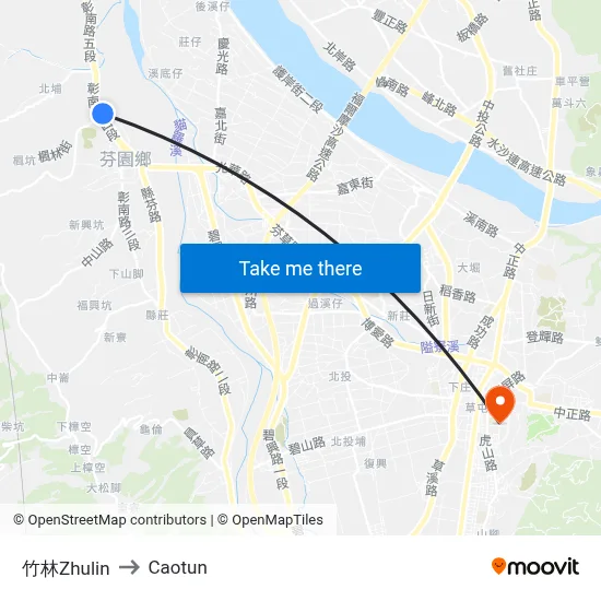 Zhulin to Caotun map