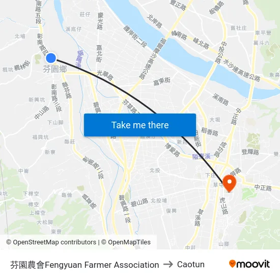 Fengyuan Farmer Association to Caotun map