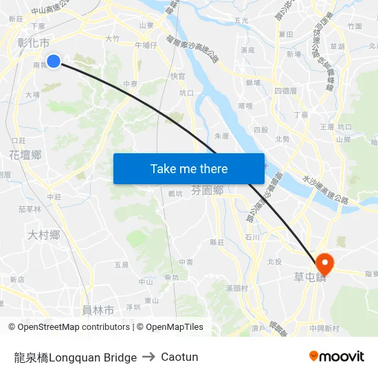 Longquan Bridge to Caotun map