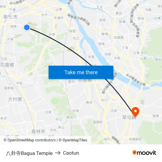 八卦寺Bagua Temple to Caotun map