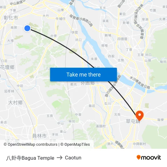 八卦寺Bagua Temple to Caotun map