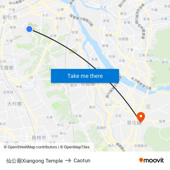 仙公廟Xiangong Temple to Caotun map