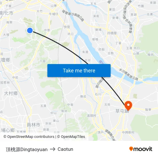 Dingtaoyuan to Caotun map