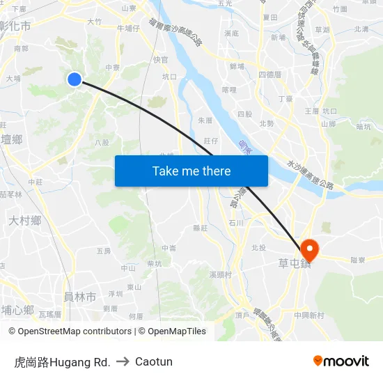 虎崗路Hugang Rd. to Caotun map