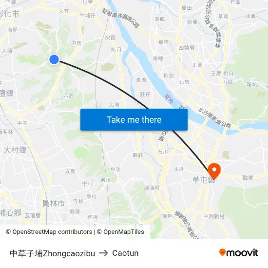 中草子埔Zhongcaozibu to Caotun map