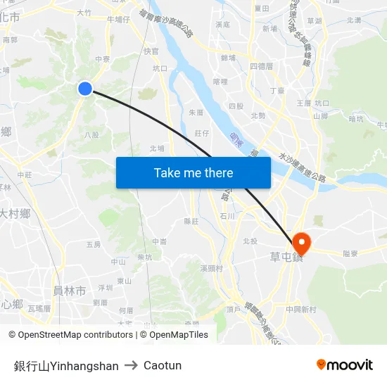 Yinhangshan to Caotun map