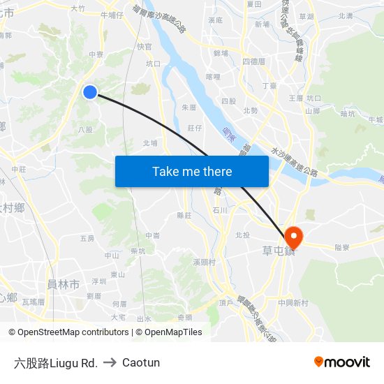 六股路Liugu Rd. to Caotun map