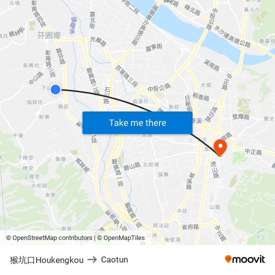 猴坑口Houkengkou to Caotun map