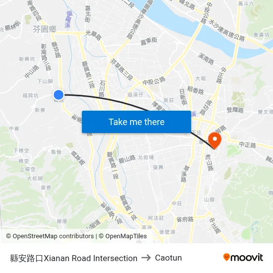 Xianan Road Intersection to Caotun map