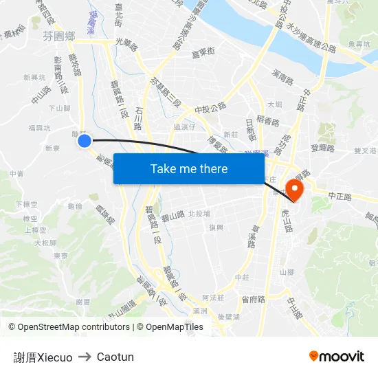 Xiecuo to Caotun map